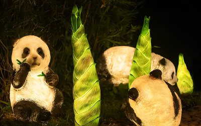 玻璃鋼熊貓發光動物雕塑擺件